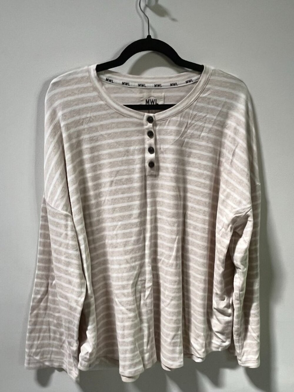 Madewell White and Beige Striped XL Henley Top